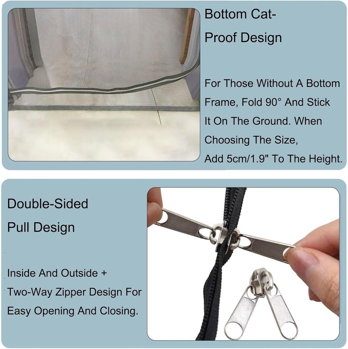 Reinforced cat screen door, flexible screen door with zipper, anti-theft door, mosquito net, thickened cat-proof mesh, suitable for living room, kitchen, bedroom, black, 90x220cm - Image 4