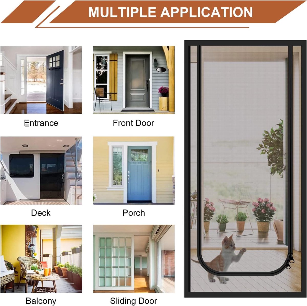 Reinforced cat screen door, flexible screen door with zipper, anti-theft door, mosquito net, thickened cat-proof mesh, suitable for living room, kitchen, bedroom, black, 90x220cm - Image 5