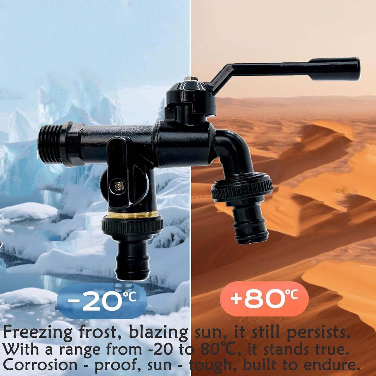 Brass double drain fitting for outdoor use - 3/4 inch - black - frost resistant - rust resistant - irrigation system - garden - ball valve - 2 outlets - Image 4