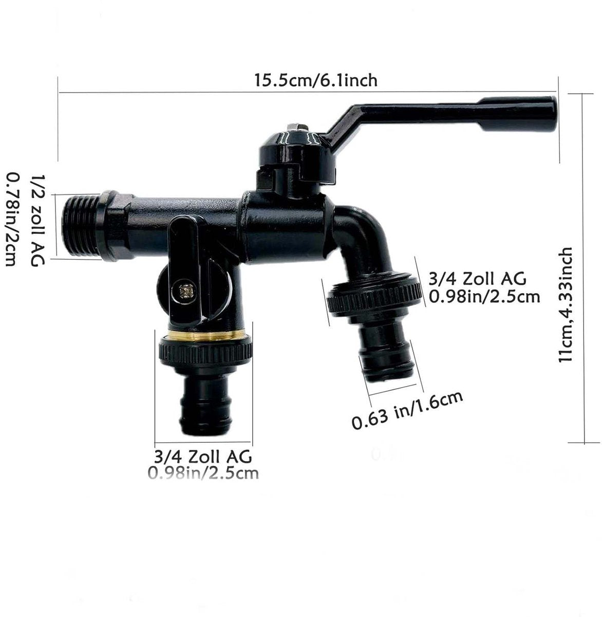 Brass double drain fitting for outdoor use - 3/4 inch - black - frost resistant - rust resistant - irrigation system - garden - ball valve - 2 outlets - Image 5