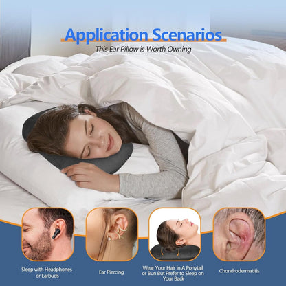 Curved side pillow - Ear holes - Adjustable cotton/polyester - Machine washable - Suitable for pierced ears - Black - Image 3