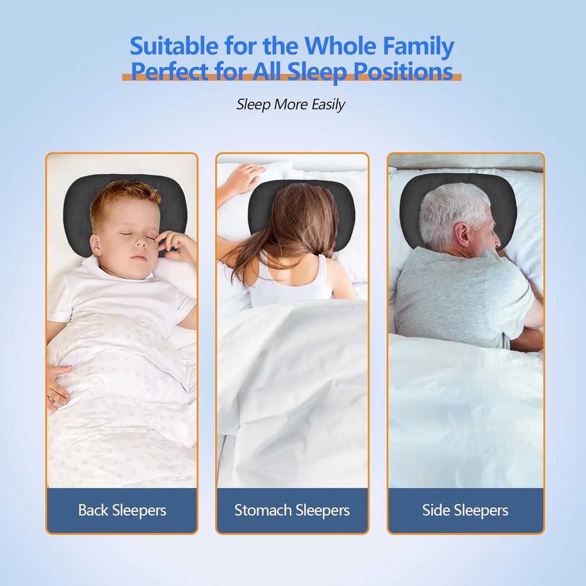 Curved side pillow - Ear holes - Adjustable cotton/polyester - Machine washable - Suitable for pierced ears - Black - Image 5