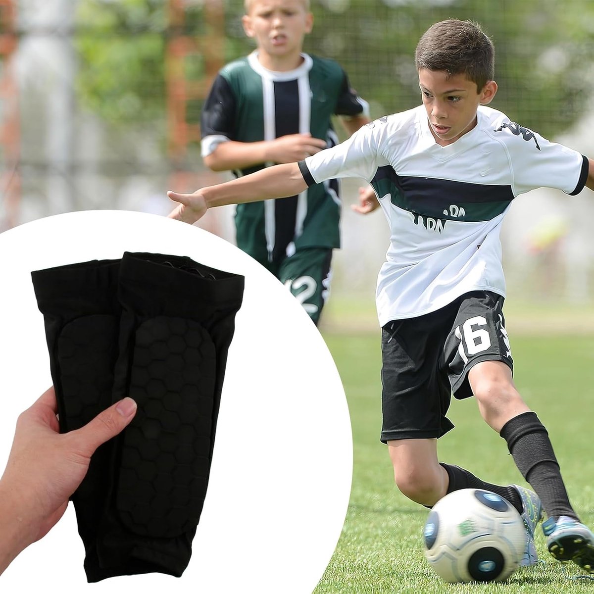 Shin guards - Football shin guards - Children's football shin guards - Shin guard straps - Premium leg protection with sleeves - Comfortable and impact-resistant - Size M - Suitable for training and competition - Image 4