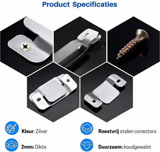 4-Piece Sectional Sofa Connectors, Furniture Connectors, Premium Metal Sofa Connector with Screws, Suitable for Two-Seater Sofas (Silver) - Cabinet Brackets - Image 3