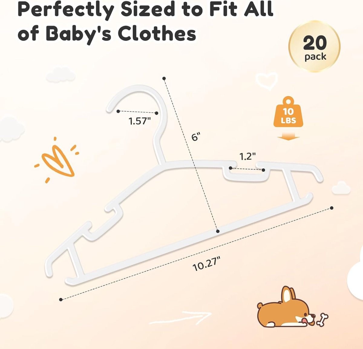 Hangers - Hangers - Children's Hangers - Baby Hangers - Plastic Hangers for Children - Baby Wardrobe Hangers - 20 Non-Slip Toddler Hangers - For Baby Clothes, Pants, Jackets, Dresses - Wit - Image 2