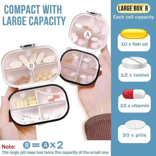 7-Day Pill Organizer, 2-Piece Set - 7-Compartment Pill Organizer - Airtight Medicine Box - Groot+ Klein - Waterproof - Portable - 4 x 7.8 x 11.2 cm / 8 x 7.8 x 4 cm - Image 2