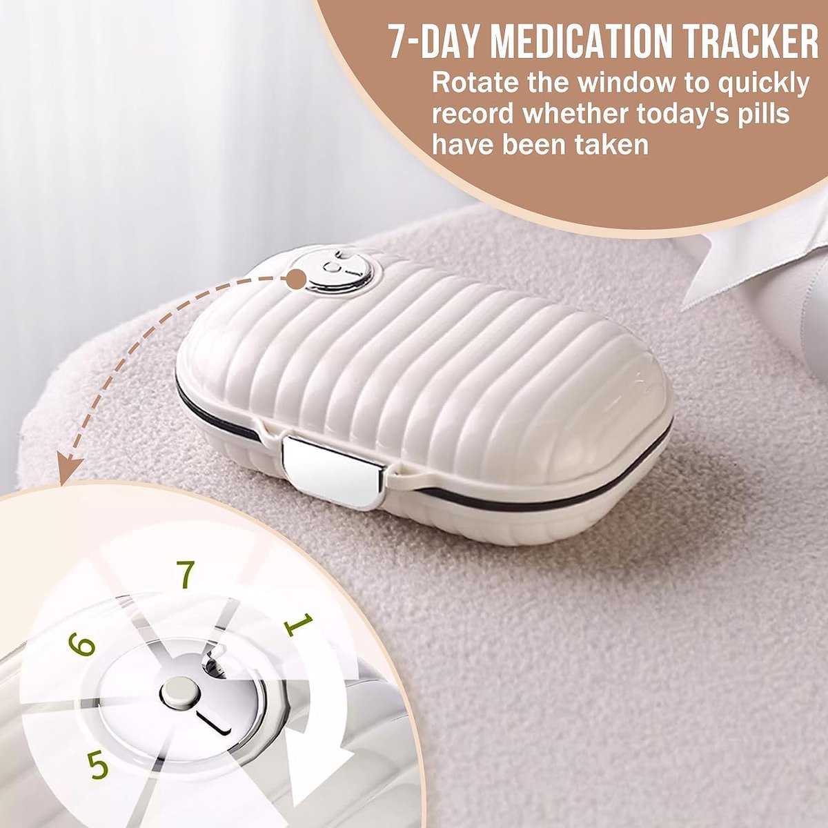Medicine Box - 7-Compartment Pill Organizer - Pill Box - Medicine Box with Secure Closure - Leakproof Pill Organizer - Portable - Medication Dispenser for Travel, Health, and Home - Groot - Wit - Image 3