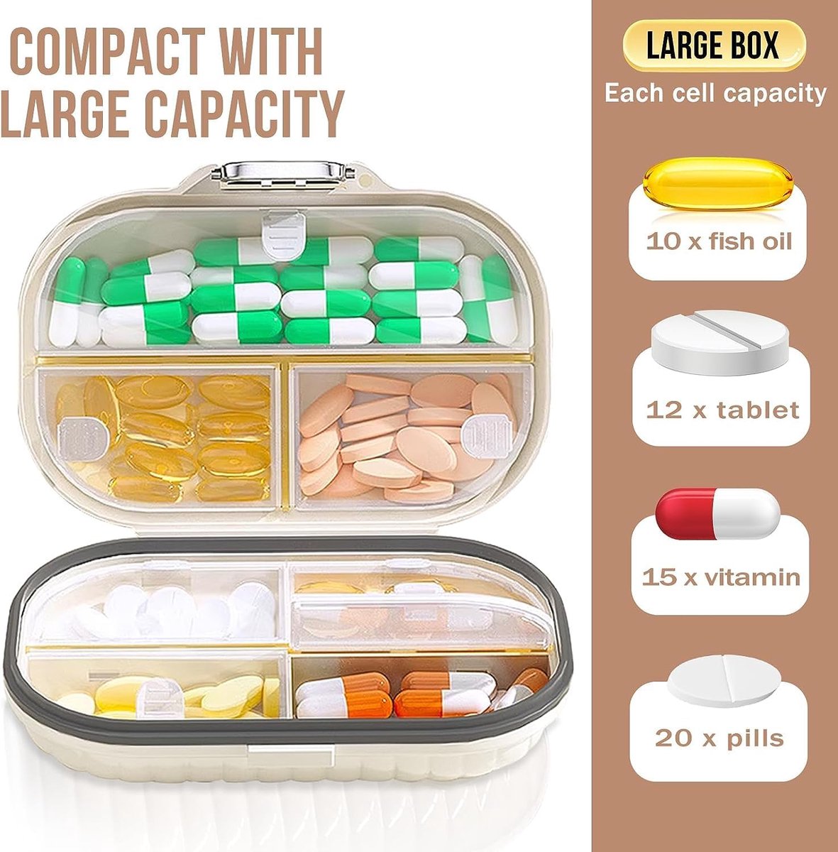 Medicine Box - 7-Compartment Pill Organizer - Pill Box - Medicine Box with Secure Closure - Leakproof Pill Organizer - Portable - Medication Dispenser for Travel, Health, and Home - Groot - Wit - Image 6