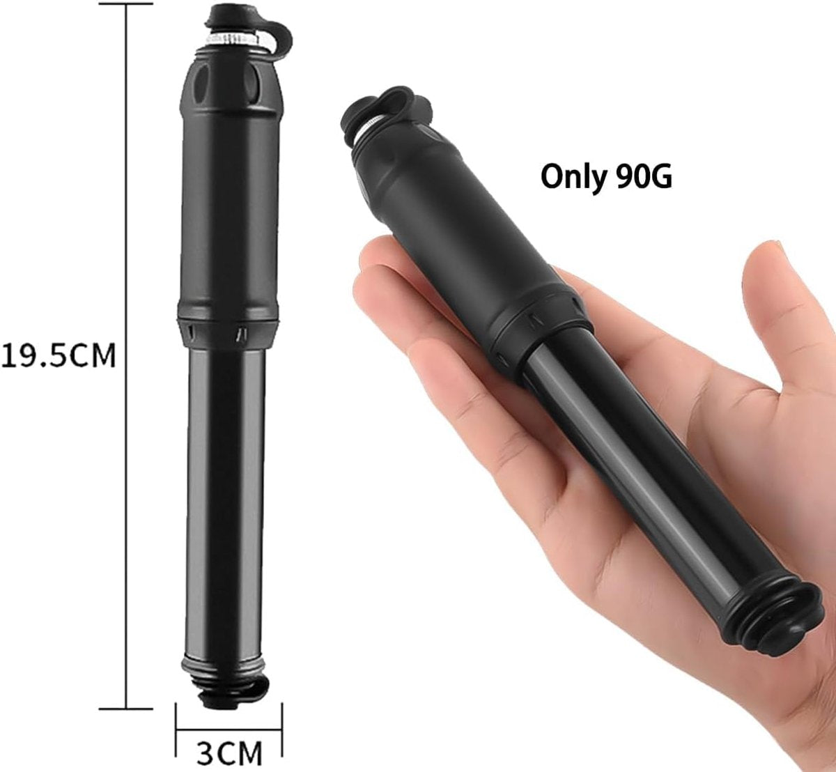 Hand Pump - Bicycle Pump - Mini Portable Bicycle Pump in Aluminum Alloy - ABS Flexible Hose - Lightweight - Up to 100 psi - Presta and Schrader Valves - Black - Image 5
