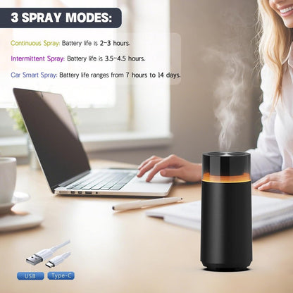 Car essential oil diffuser with automatic on/off function, portable humidifier with memory function, battery operated, with 8-color ambient light for car, home, office and travel (black) - Image 4