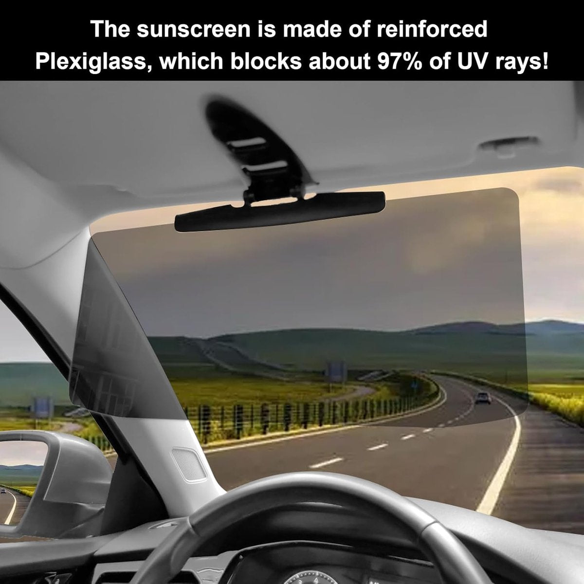 Car Sunshade - Universal - Polarized Anti-Glare - Sun Visor Extension - Powerful Light Blocking - Anti-Glare Protection - Diffused Light - Safe Driving - UV Protection - 32 x 14.5 cm - Black - Image 2