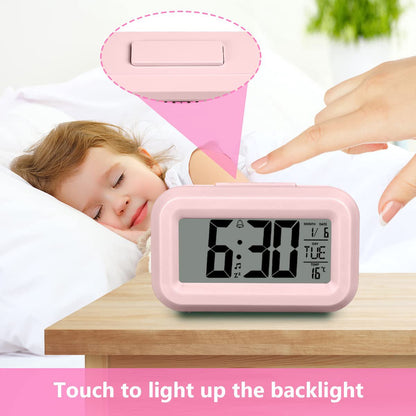 Wekker Digital Alarm Clock - Children's Clock - Wekker - Wekker Children's Alarm Clock - Travel Alarm Clock - LED Display Clock - Adjustable 12/24 Hour Snooze Function, Temperature, Date, Time - Portable Alarm Clock - Pink - Image 2