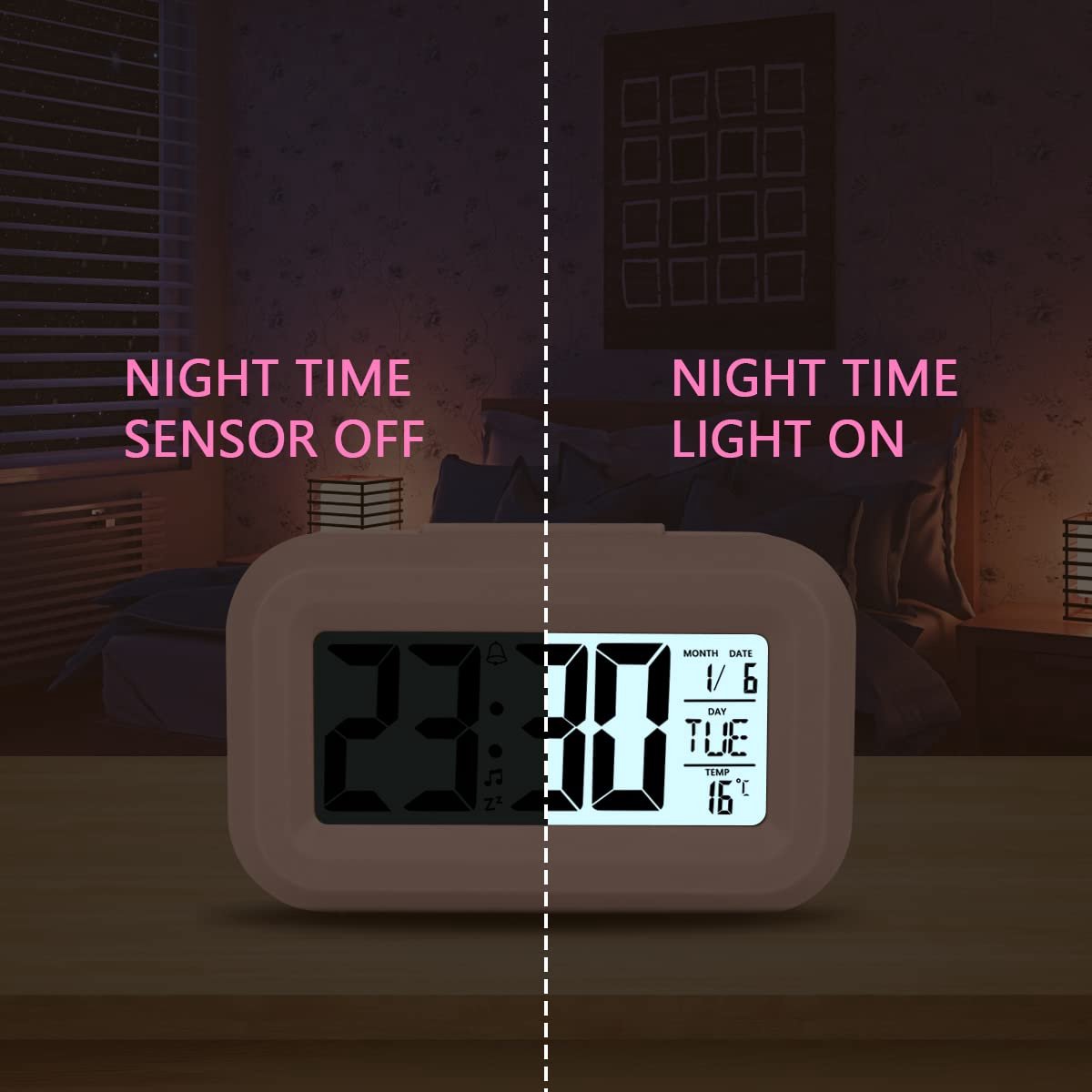 Wekker Digital Alarm Clock - Children's Clock - Wekker - Wekker Children's Alarm Clock - Travel Alarm Clock - LED Display Clock - Adjustable 12/24 Hour Snooze Function, Temperature, Date, Time - Portable Alarm Clock - Pink - Image 6