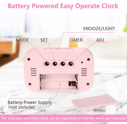 Wekker Digital Alarm Clock - Children's Clock - Wekker - Wekker Children's Alarm Clock - Travel Alarm Clock - LED Display Clock - Adjustable 12/24 Hour Snooze Function, Temperature, Date, Time - Portable Alarm Clock - Pink - Image 7