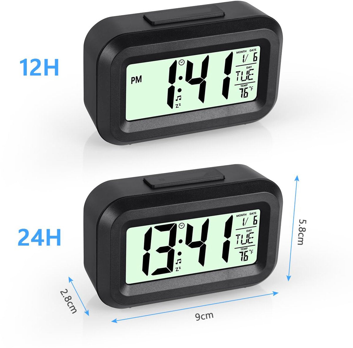 Wekker Digital Alarm Clock - Children's Clock - Wekker - Wekker Children's Alarm Clock - Travel Alarm Clock - LED Display Clock - Adjustable 12/24 Hour Snooze Function, Temperature, Date, Time - Portable Alarm Clock - Black - Image 2