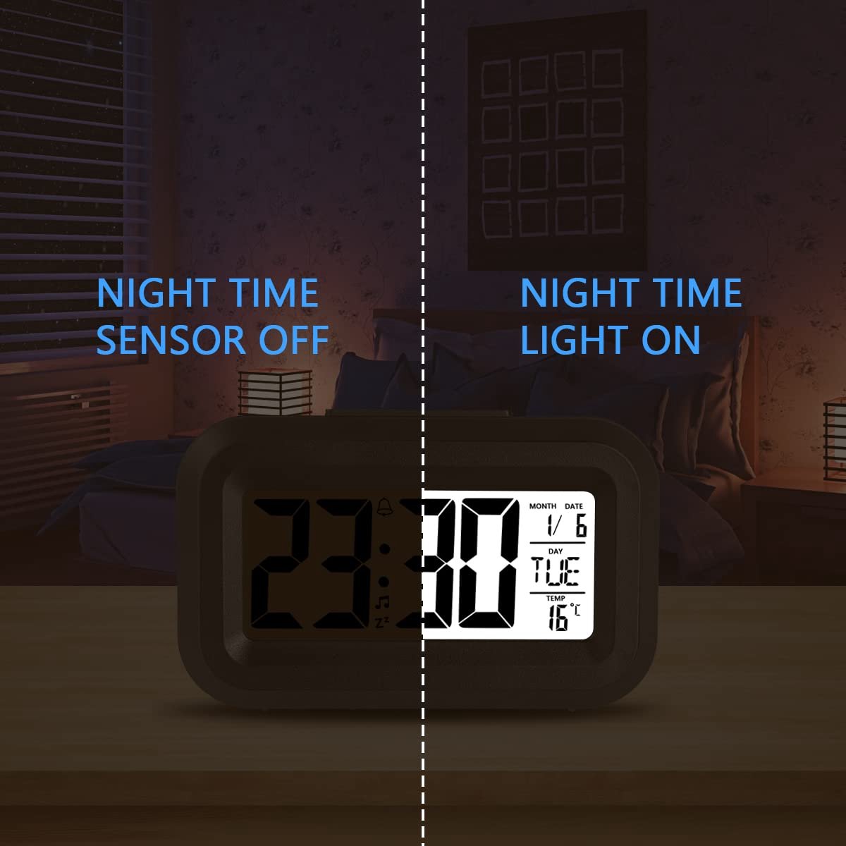 Wekker Digital Alarm Clock - Children's Clock - Wekker - Wekker Children's Alarm Clock - Travel Alarm Clock - LED Display Clock - Adjustable 12/24 Hour Snooze Function, Temperature, Date, Time - Portable Alarm Clock - Black - Image 7