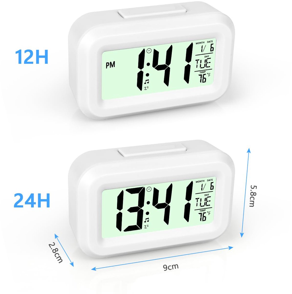 Wekker Digital - Klok Children's - Wekker - Wekker Children's - Alarm Clock - Travel Alarm Clock - LED Display Clock - Adjustable 12/24 Hour Snooze Function, Temperature, Date, Time - Portable Alarm Clock - Wit - Image 2