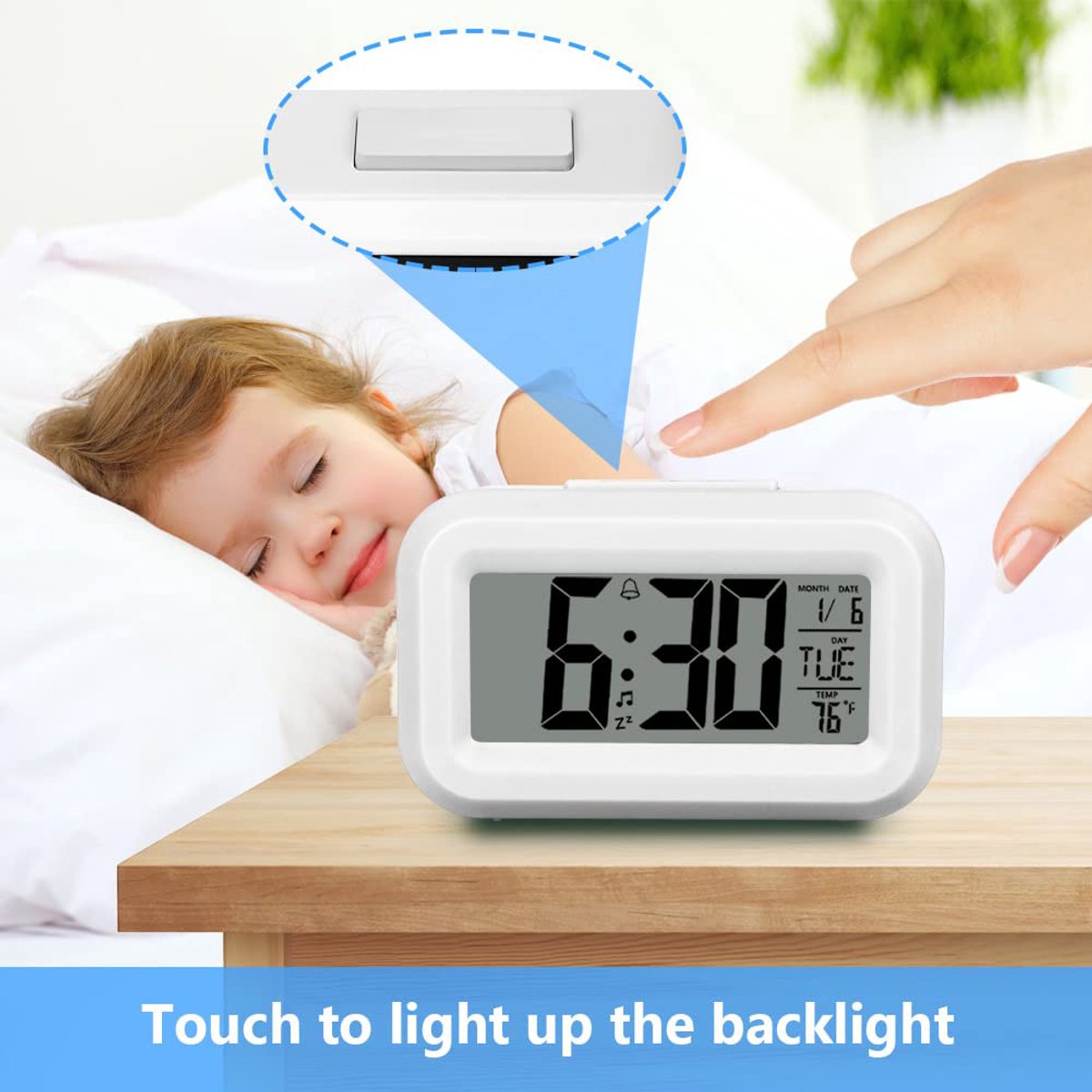 Wekker Digital - Klok Children's - Wekker - Wekker Children's - Alarm Clock - Travel Alarm Clock - LED Display Clock - Adjustable 12/24 Hour Snooze Function, Temperature, Date, Time - Portable Alarm Clock - Wit - Image 3