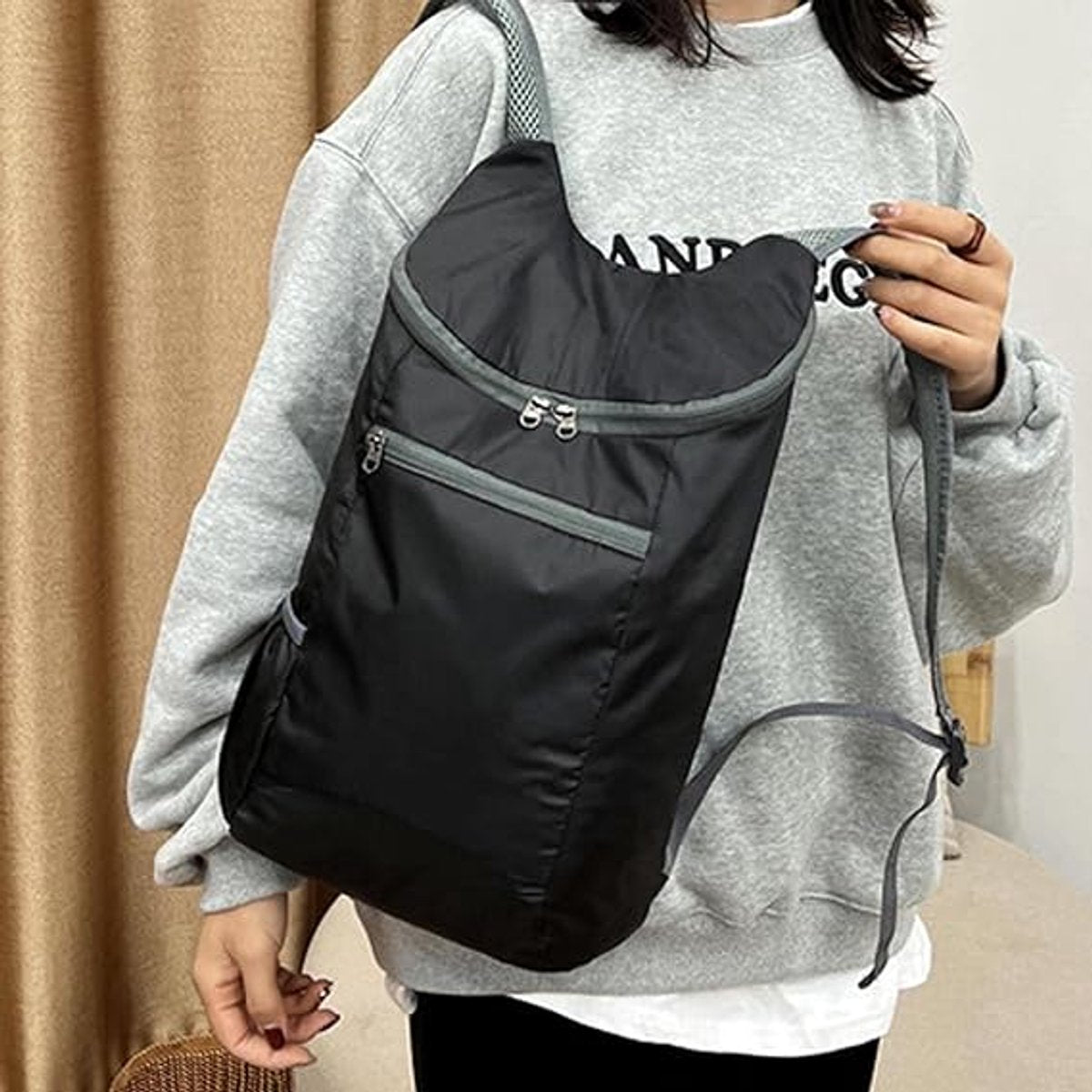 Backpack - Bag - Ultralight foldable backpack - Backpacks - Waterproof canvas, large capacity - Suitable for travel, hiking, camping, cycling, outdoor sports, Unisex, Black, One size - Image 3