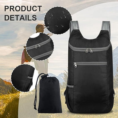 Backpack - Bag - Ultralight foldable backpack - Backpacks - Waterproof canvas, large capacity - Suitable for travel, hiking, camping, cycling, outdoor sports, Unisex, Black, One size - Image 4