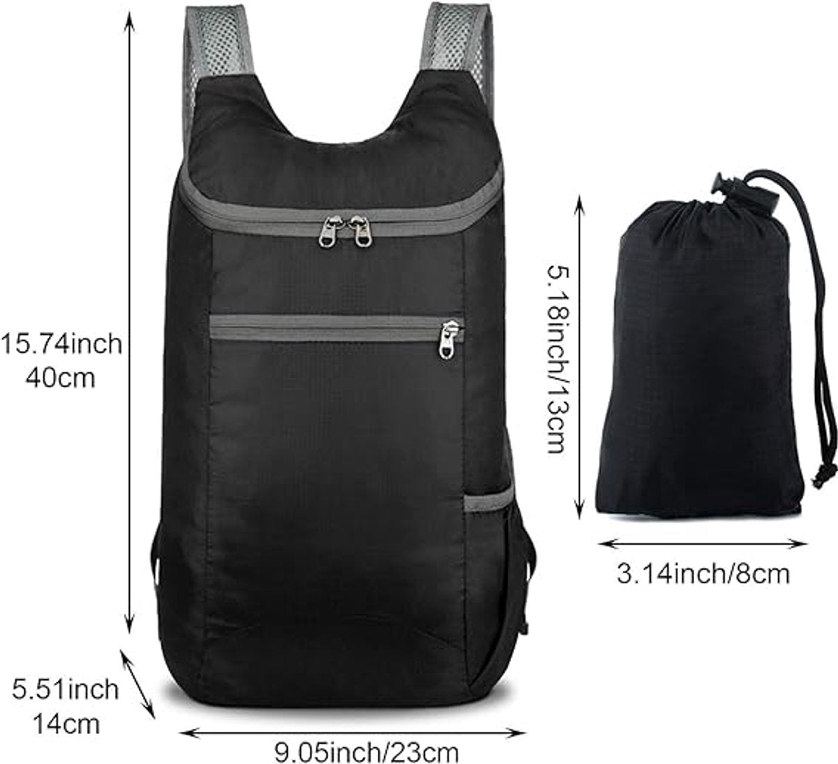 Backpack - Bag - Ultralight foldable backpack - Backpacks - Waterproof canvas, large capacity - Suitable for travel, hiking, camping, cycling, outdoor sports, Unisex, Black, One size - Image 6
