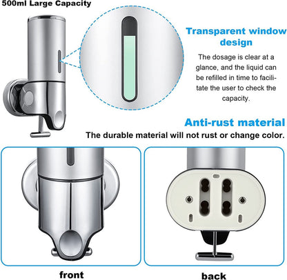 Soap dispenser - Wall-mounted soap dispenser - Soap dispenser - 500ml pump - Suspended - Brushed stainless steel - Bathroom - Toilet - Shower - Black - Image 2
