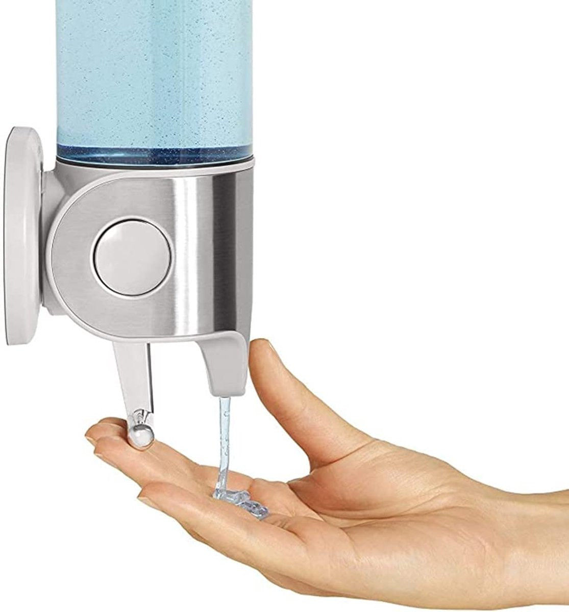 Soap dispenser - Wall-mounted soap dispenser - Soap dispenser - 500ml pump - Suspended - Brushed stainless steel - Bathroom - Toilet - Shower - Black - Image 3