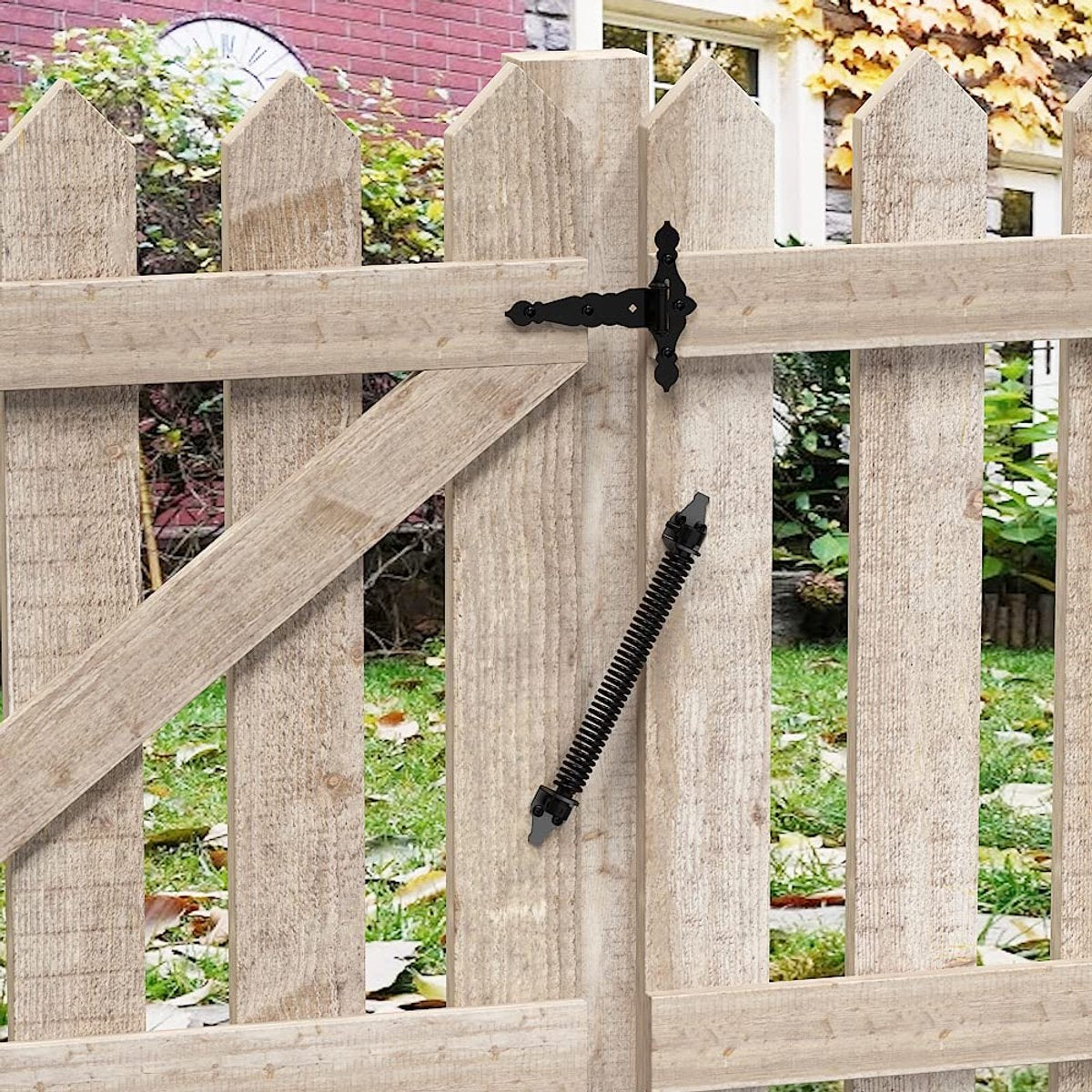 Door closer - Door spring - 36 cm - Outdoor door closer - Gate locks - Garden gate spring - Black - Carbon steel - For wooden fence gates - With mounting accessories - Image 4