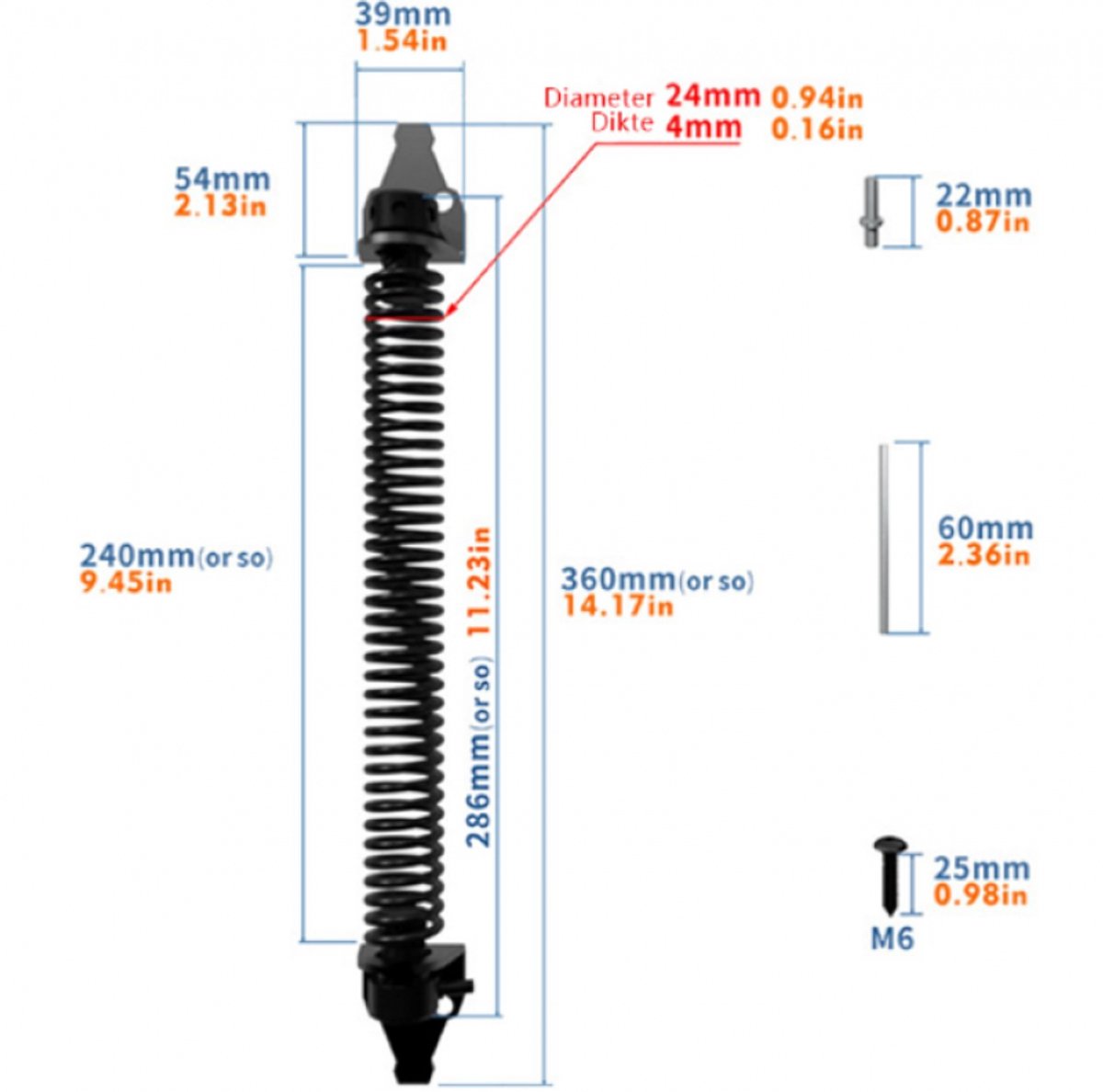 Door closer - Door spring - 36 cm - Outdoor door closer - Gate locks - Garden gate spring - Black - Carbon steel - For wooden fence gates - With mounting accessories - Image 7
