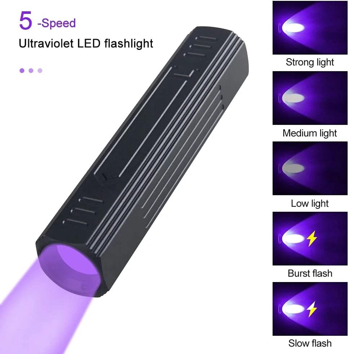 UV Flashlight - Professional UV Lamp - Black Light - 365 nm - Black Filter - Rechargeable - For curing resins, gemstones, minerals, and nail art - Image 2
