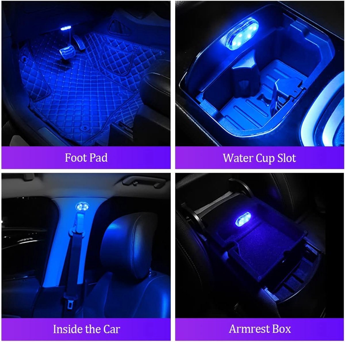 LED Car Lights - 4 Pack - LED Interior Car Lights - 7 Color Ambient Car Lights - USB Rechargeable Car Reading Lights - Portable - Image 4