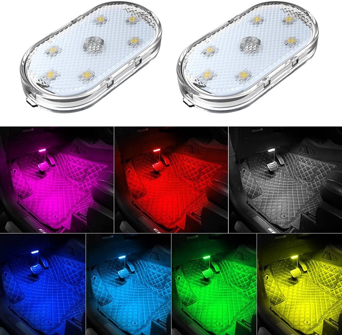 LED Car Lights - 4 Pack - LED Interior Car Lights - 7 Color Ambient Car Lights - USB Rechargeable Car Reading Lights - Portable - Image 5