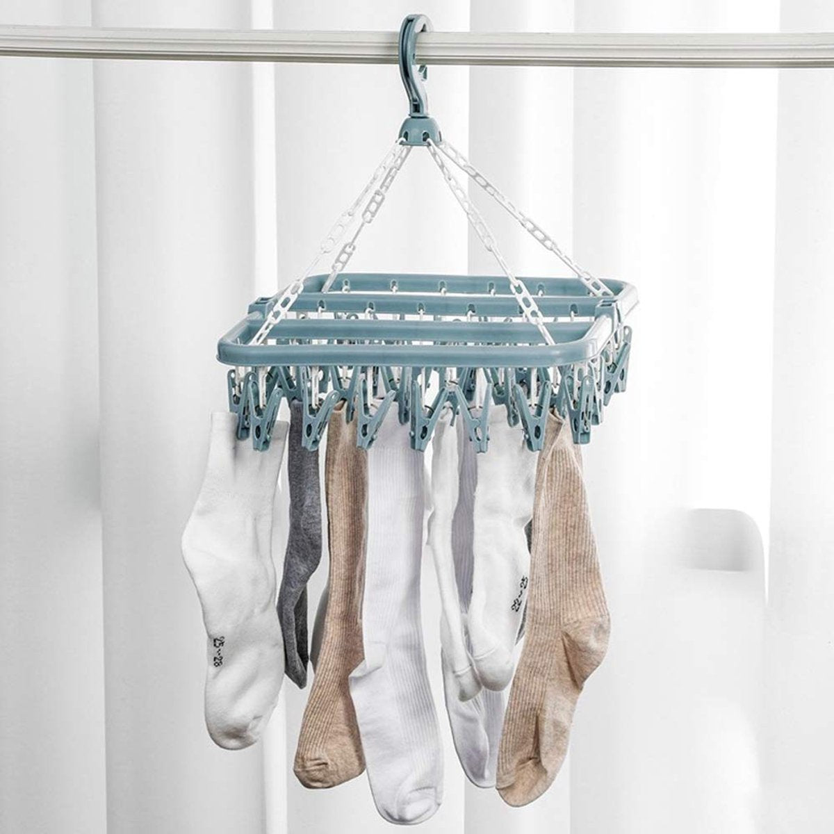 Sock Dryer - Clothesline - 32 Clips - Sock Hanger - Wasrek - Wasrek - Carousel - Drying Carousel - Clothes Hanger - Sock Drying Rack - Blue - Image 2