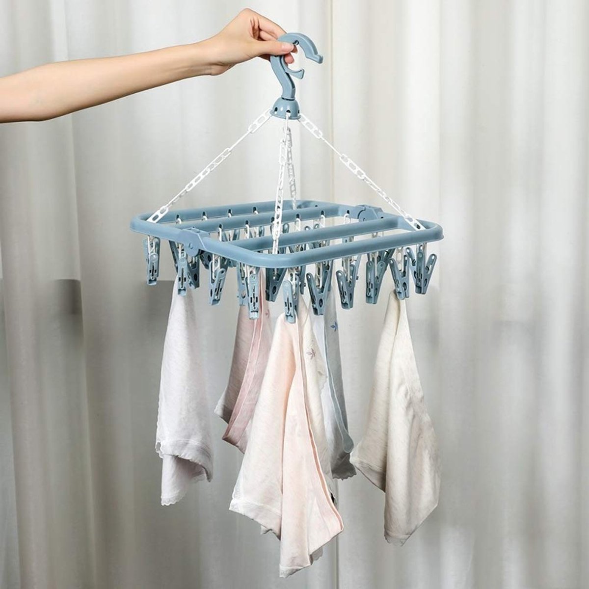 Sock Dryer - Clothesline - 32 Clips - Sock Hanger - Wasrek - Wasrek - Carousel - Drying Carousel - Clothes Hanger - Sock Drying Rack - Blue - Image 3