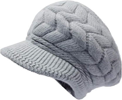 Hats - Women's Hats - Winter Hats - Knitted Beanie - Women's Wool Beanie - Warm Wool Knitted Beanie - With Visor - Newsboy Cap - Warm Fleece Lining - Skiing - Walking - Everyday Casual Wear