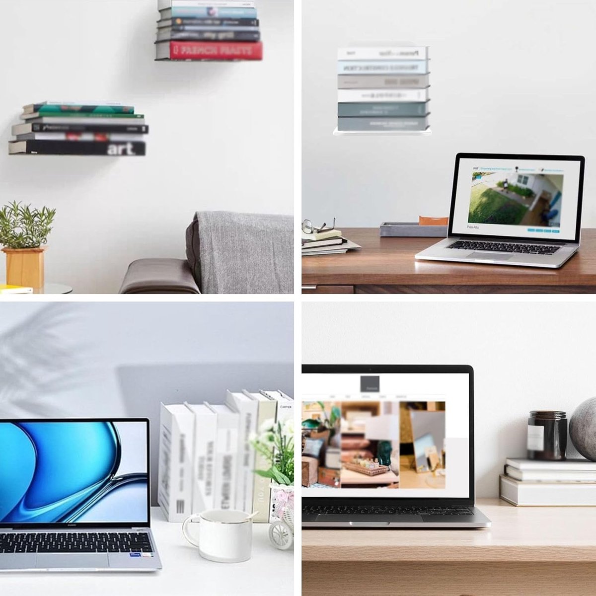 4-piece set - Invisible shelf - Wall shelf - Multifunctional metal shelves - Floating shelves - Wall shelf - Shelf - with screws - for office, classroom and bookstore - White - 6.6 x 6 x 10.5 cm - Image 2