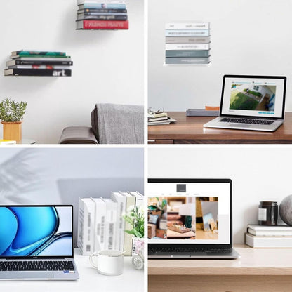 4-piece set - Invisible shelf - Wall shelf - Multifunctional metal shelves - Floating shelves - Wall shelf - Shelf - with screws - for office, classroom and bookstore - White - 6.6 x 6 x 10.5 cm - Image 2