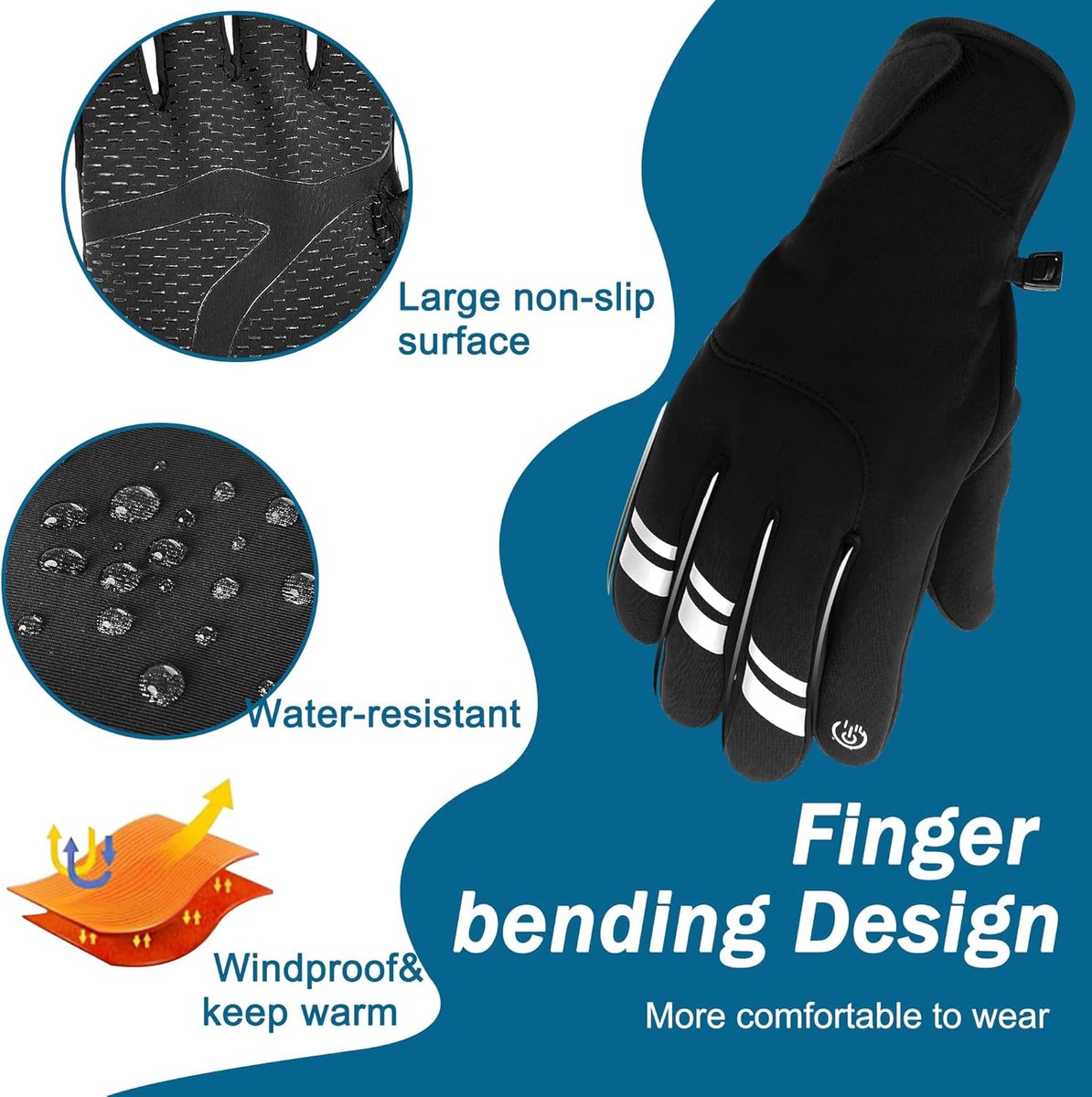 Gloves - Cycling Gloves - Winter Gloves - Sports Gloves - Touchscreen Winter Gloves - Winter Cycling Gloves - Men's - Heated - Waterproof - Warmly Lined - For Motorcycling and Skiing (M) - Image 4