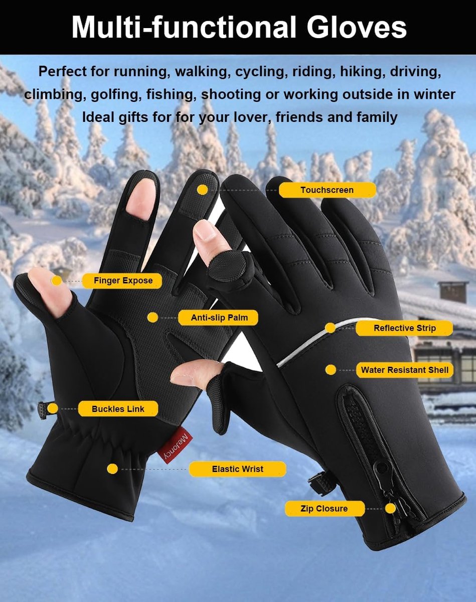 Men's and women's winter gloves - 2-finger touchscreen gloves - Running gloves - Cycling gloves - Driving gloves - Warm gloves - Winter fishing gloves - Grijs - Image 3