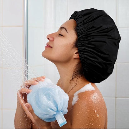 Swimming Cap - Women's Shower Cap - Large Waterproof Shower Cap - Washable Elastic Band - Swimming Cap for Long Hair - Thick Hair - Black - Perfect for the Bathroom, Travel and Outdoors - Image 6