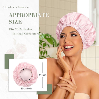Swimming Cap - Women's Shower Cap - Large Waterproof Shower Cap - Washable Elastic Band - Swimming Cap for Long Hair - Droog Hair - Pink - Perfect for the Bathroom, Travel and Outdoors - Image 2
