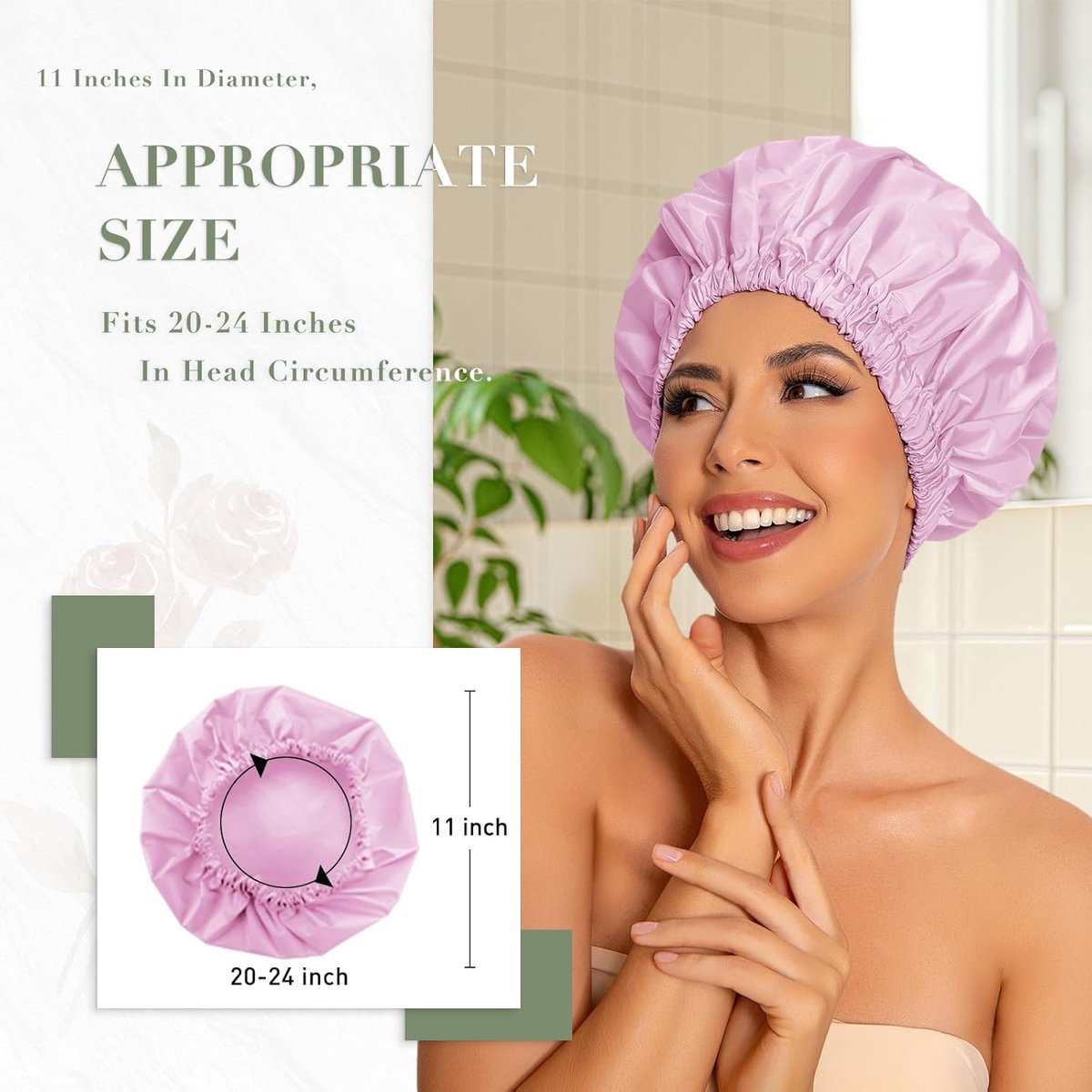 Swimming Cap - Women's Shower Cap - Large Waterproof Shower Cap - Washable Elastic Band - Swimming Cap for Long Hair - Droog Hair - Purple - Perfect for the Bathroom, Travel and Outdoors - Image 2