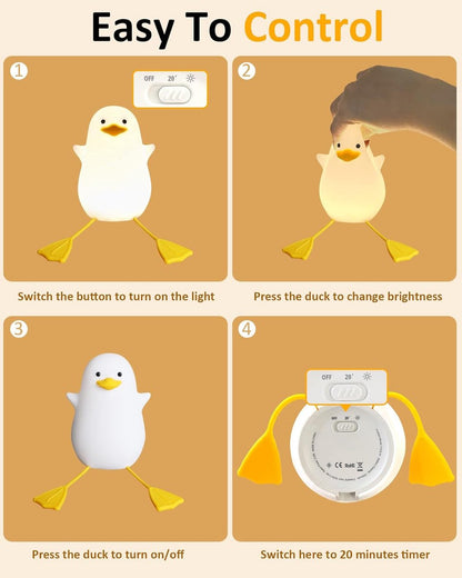 Cute Yellow Duck Night Light - Silicone Night Light for Children - Dimmable Touch Control with Timer - Baby Care Night Light - USB Rechargeable LED Bedside Lamp - Suitable for Bedroom and Nursery Decoration - Image 3