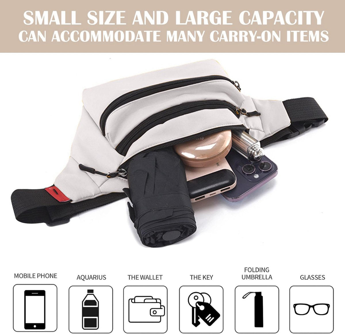 Riem Outdoor Bag - Fanny Pack - Waterproof Fanny Pack - Women's and Men's - Fanny Pack - Phone Bag - Swimming - Festival - Waterproof Fanny Pack - Off-White - Image 3