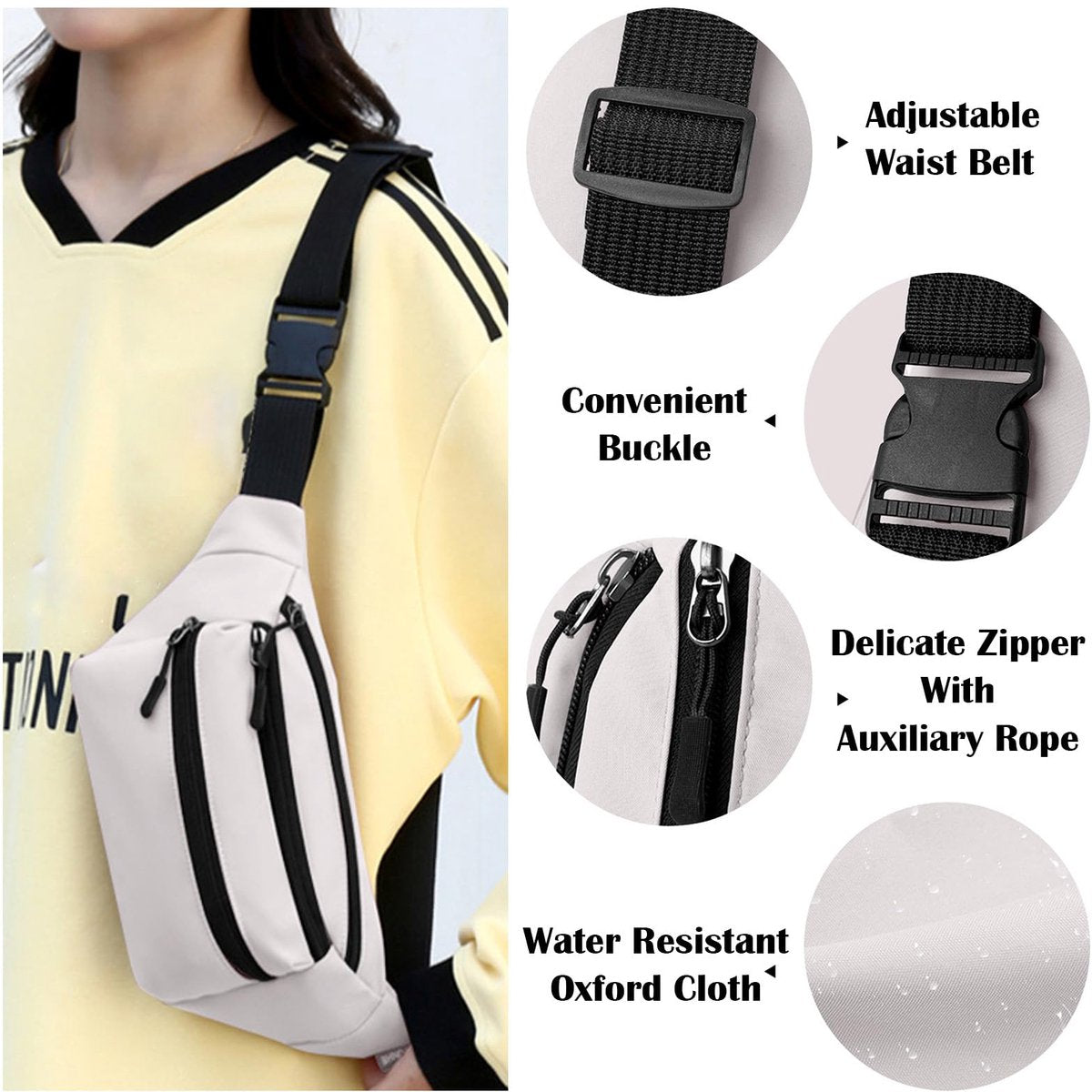 Riem Outdoor Bag - Fanny Pack - Waterproof Fanny Pack - Women's and Men's - Fanny Pack - Phone Bag - Swimming - Festival - Waterproof Fanny Pack - Off-White - Image 4