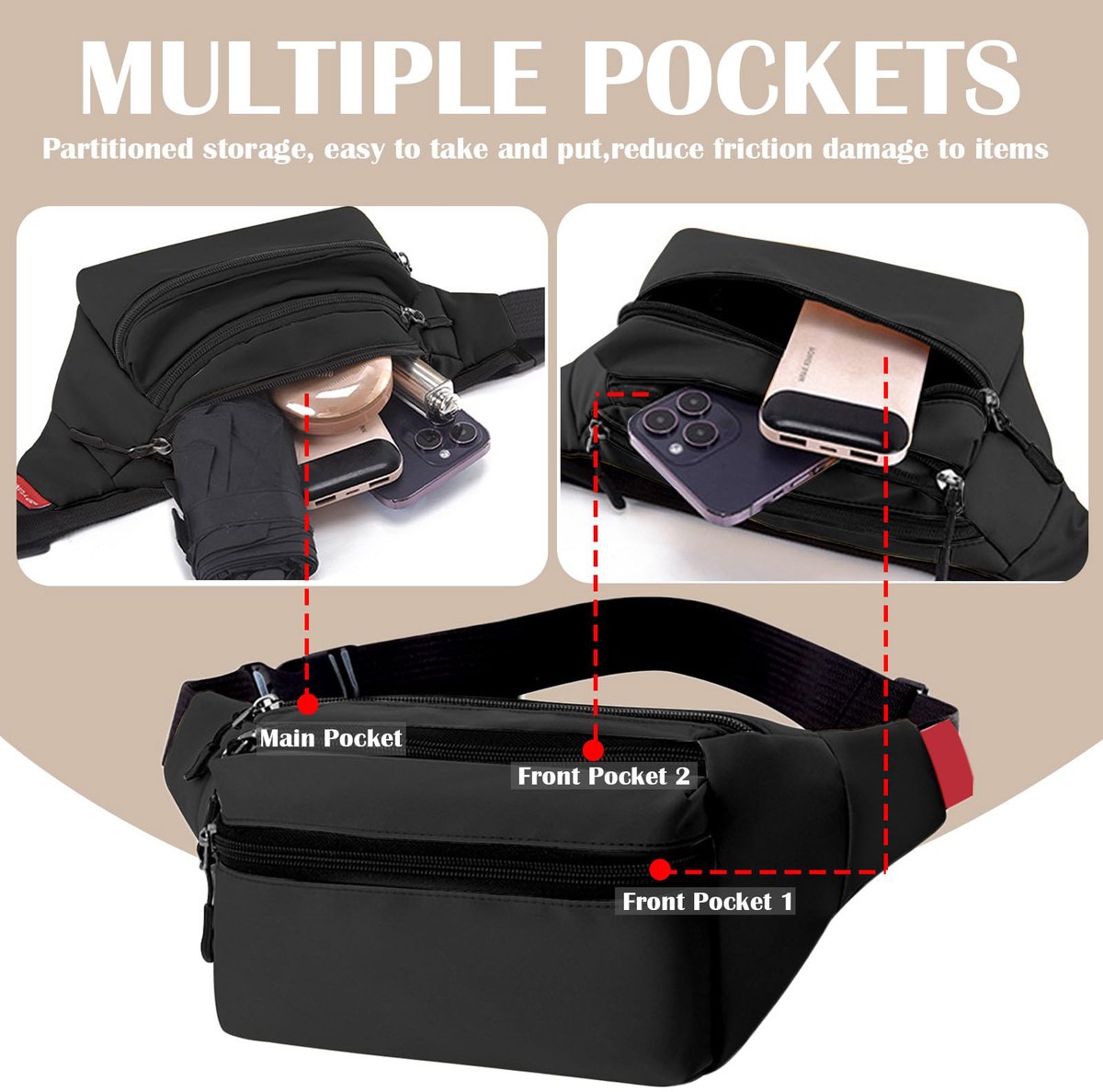 Riem Outdoor Bag - Fanny Pack - Waterproof Fanny Pack - Women's and Men's - Fanny Pack - Phone Bag - Swimming - Festival - Waterproof Fanny Pack - Black - Image 2