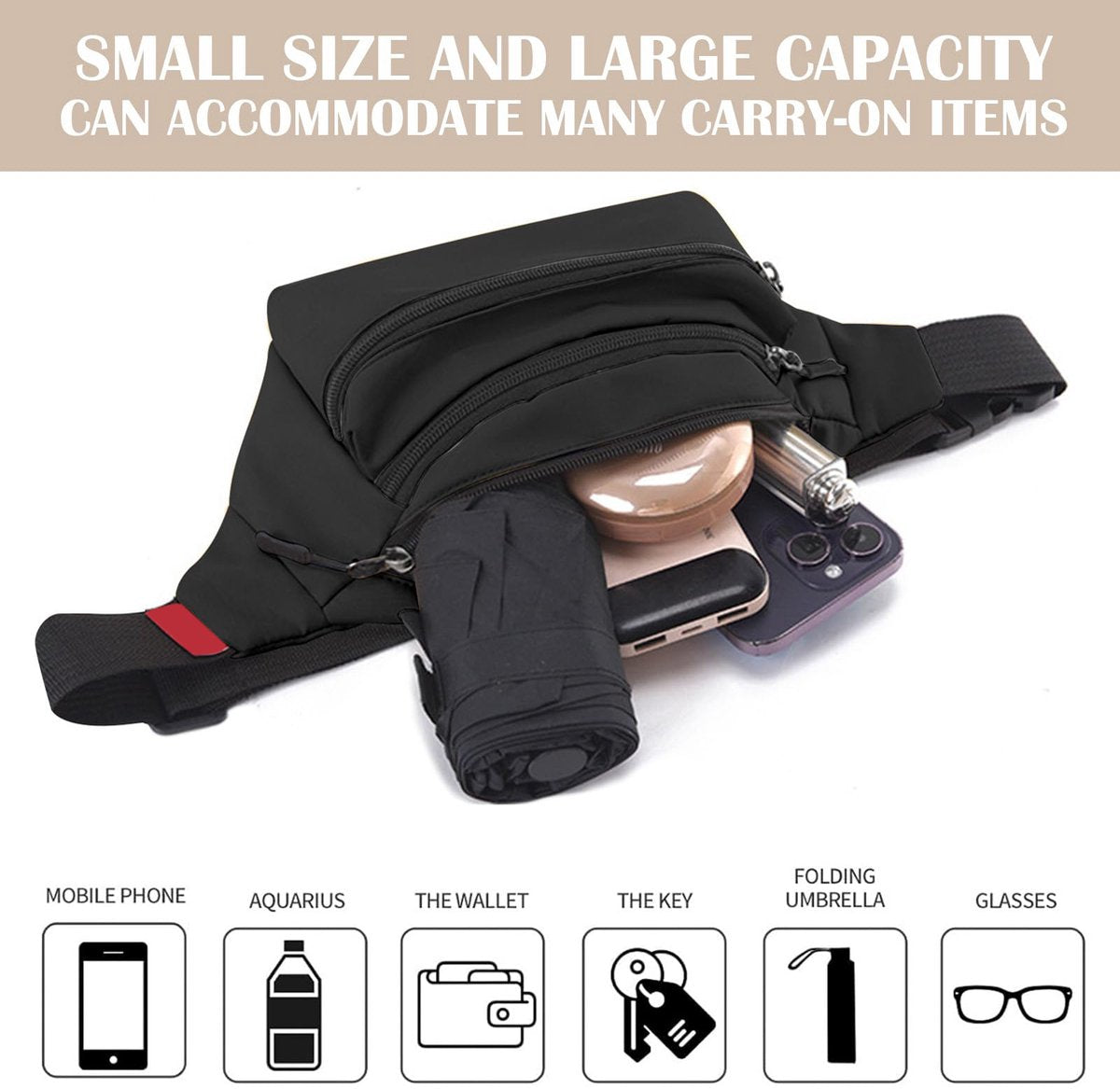 Riem Outdoor Bag - Fanny Pack - Waterproof Fanny Pack - Women's and Men's - Fanny Pack - Phone Bag - Swimming - Festival - Waterproof Fanny Pack - Black - Image 3
