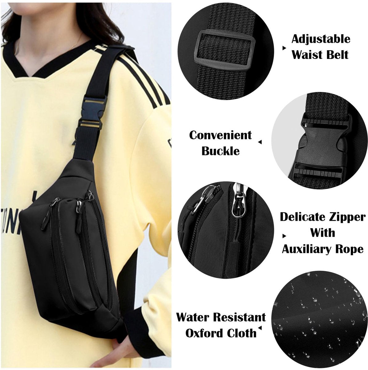 Riem Outdoor Bag - Fanny Pack - Waterproof Fanny Pack - Women's and Men's - Fanny Pack - Phone Bag - Swimming - Festival - Waterproof Fanny Pack - Black - Image 4