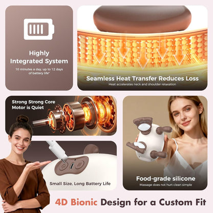 4D neck massager, shoulder massager with heating, a cordless and portable massager that simulates manipulation by a human hand, suitable for relieving neck pain and relaxing muscles, with 3 adjustable levels. (Wit) - Image 2