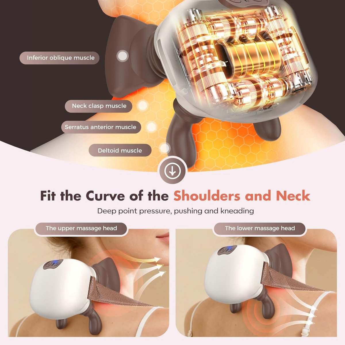 4D neck massager, shoulder massager with heating, a cordless and portable massager that simulates manipulation by a human hand, suitable for relieving neck pain and relaxing muscles, with 3 adjustable levels. (Wit) - Image 3